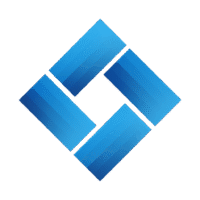 Blue gradient geometric logo with four angled rectangles forming a diamond shape, representing Collaboration Works